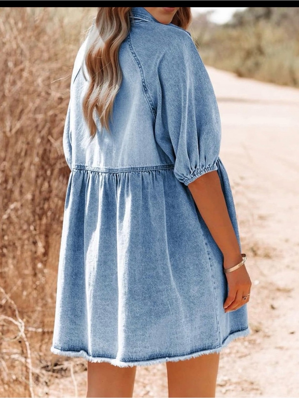 Denim Button-Front Midi Dress - Blue - Picture 3 of 4